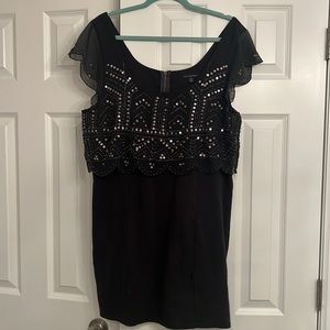 Beaded and Sequined Gray Mini Holiday Party Dress